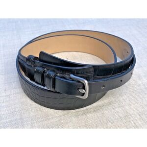 Brooks Brothers Womens Leather Belt Embossed Crocodile Black - LARGE